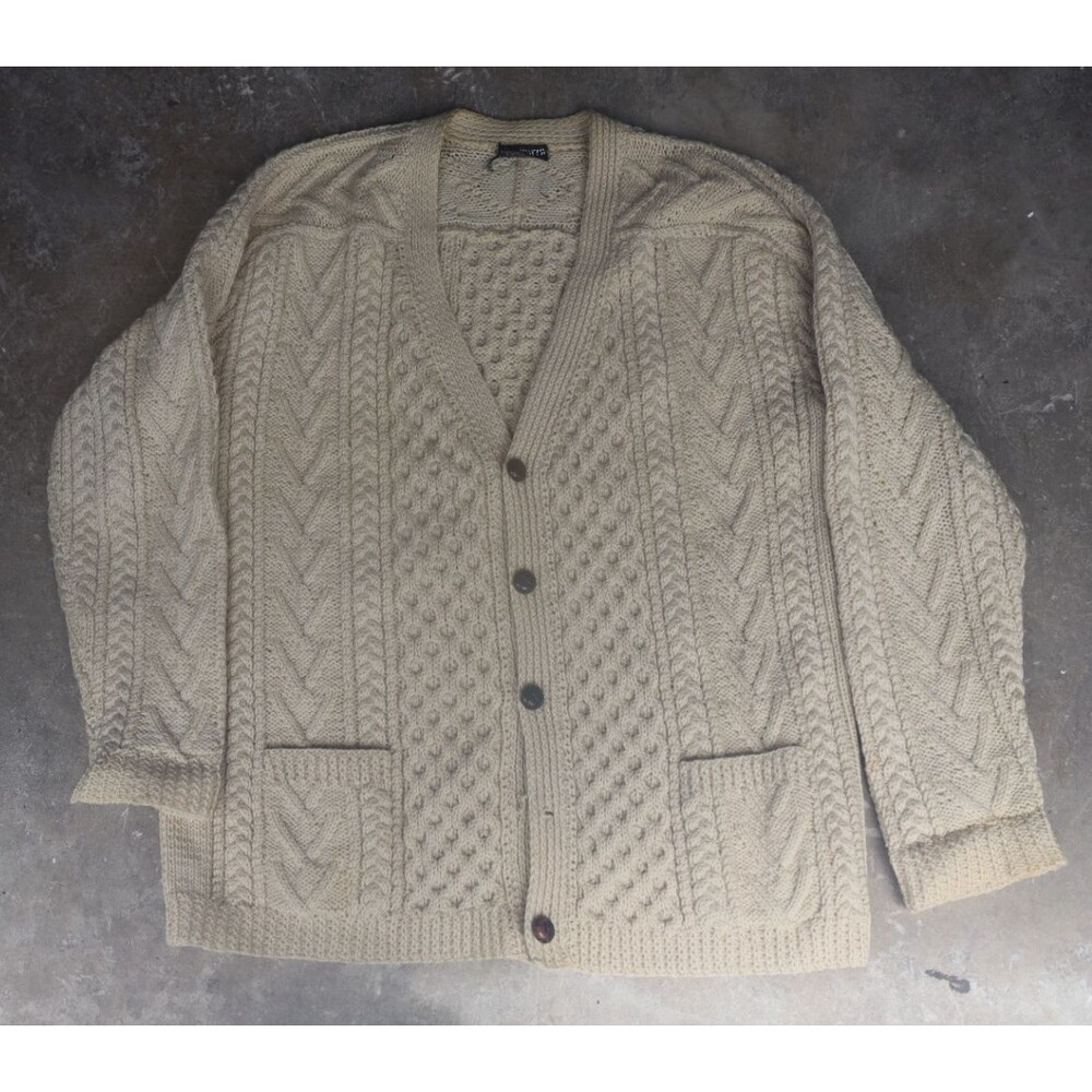 Vintage Gaeltarra Ireland Cable Knit Wool Cardigan Fisherman Sweater XL